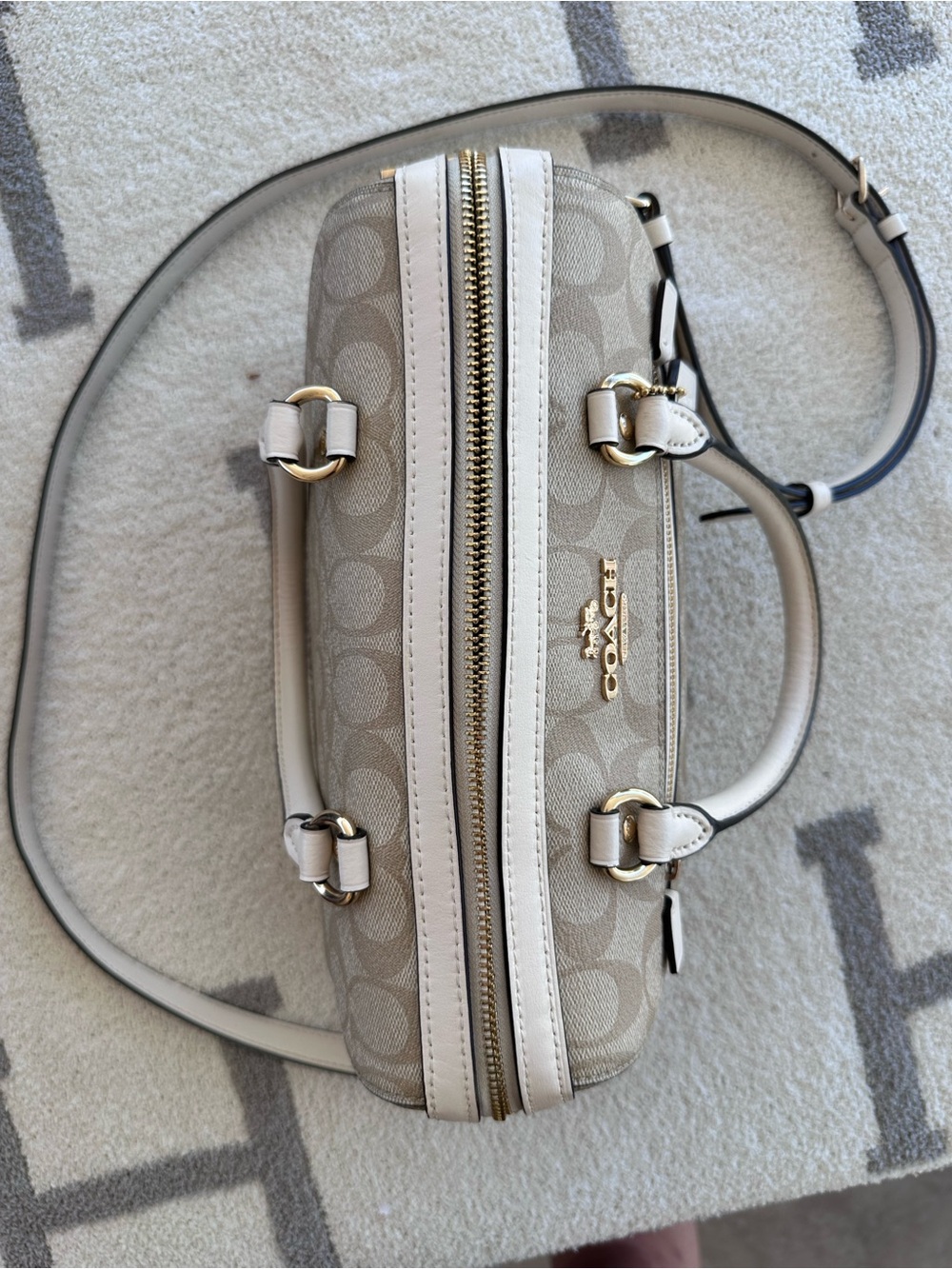 Coach Beige Signature Satchel with Chalk Trim - Picture 5 of 11